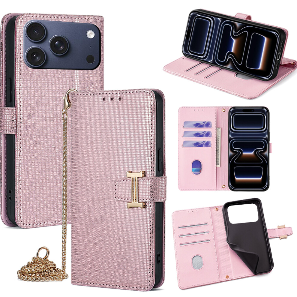 (Iphone 17 Pro, Rose ) For Iphone 17 Pro Case Wallet Sequins Leather Crossbody Phone Cover Gold 6914288131698