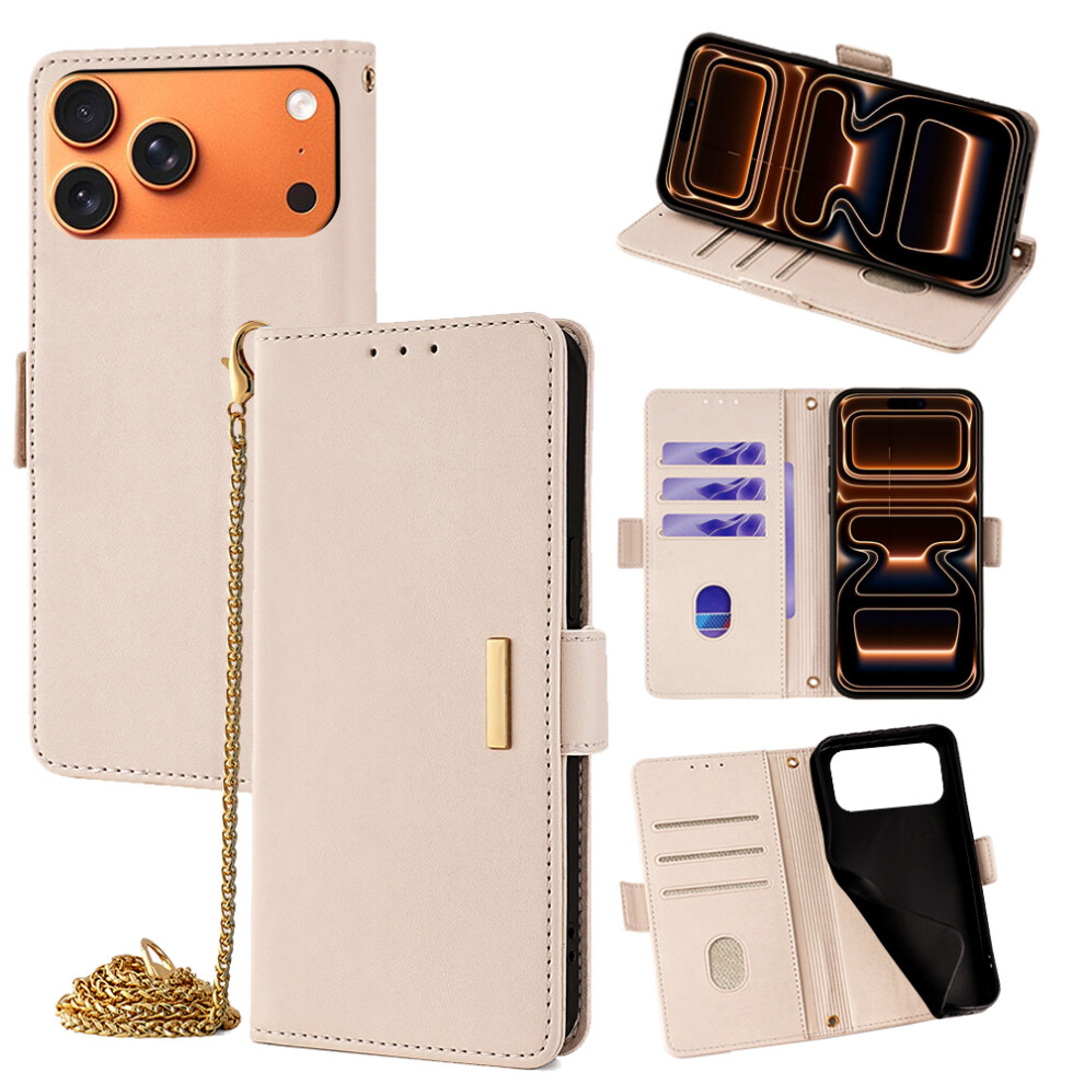 (Iphone 17 Pro, ) For Iphone 17 Pro Case Pu Leather Wallet Stand Phone Cover With Crossbody Shoulder Strap White 6914281643082