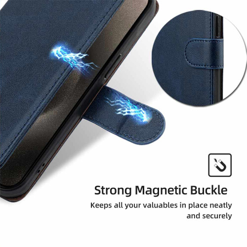 (iPhone 17, Sapphire) For iPhone 17 Case RFID Blocking Wallet Cowhide Texture Leather Phone Cover 2
