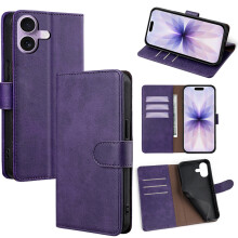 (iPhone 17, Purple) For iPhone 17 Case RFID Blocking Wallet Cowhide Texture Leather Phone Cover
