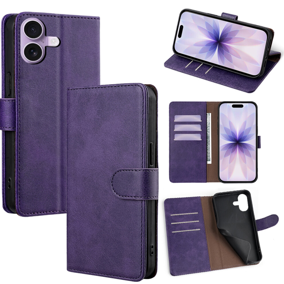 (iPhone 17, Purple) For iPhone 17 Case RFID Blocking Wallet Cowhide Texture Leather Phone Cover