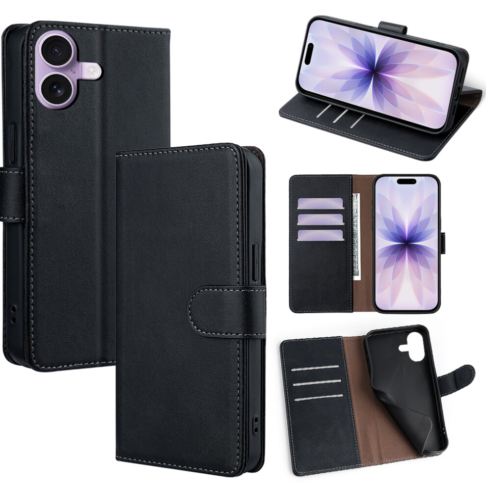 (Iphone 17, ) For Iphone 17 Case Rfid Blocking Wallet Cowhide Texture Leather Phone Cover Black 6914280084107