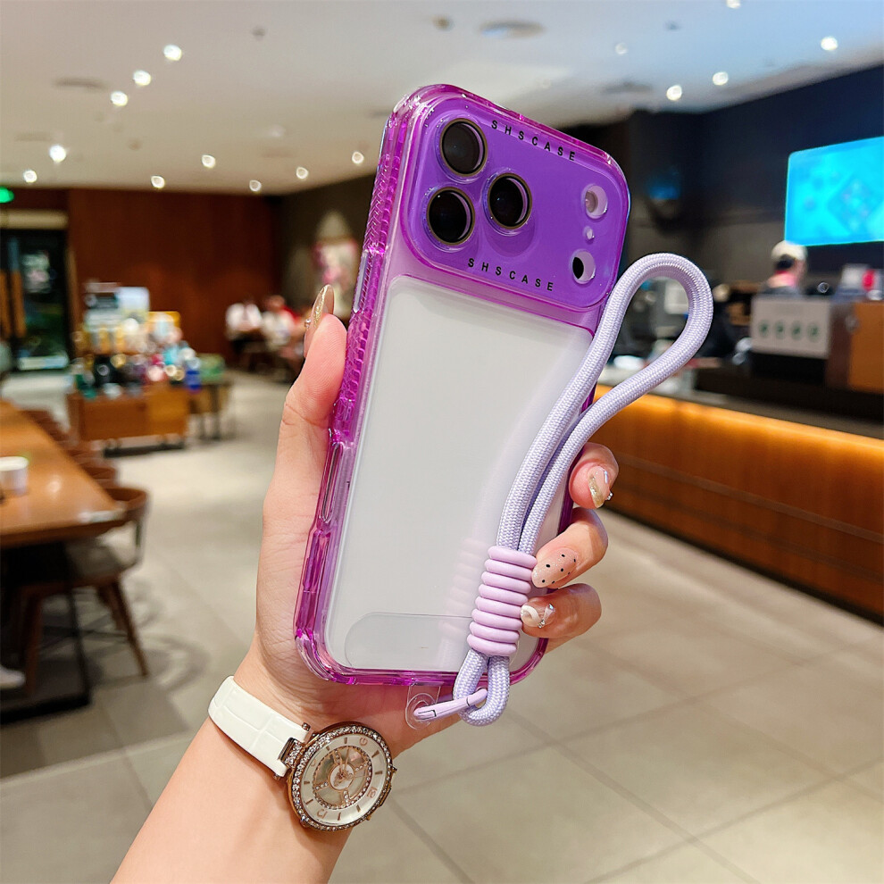 (Iphone 17 Pro, ) For Iphone 17 Pro Case Clear Colorful Frame Drop-Proof Tpu+Pc Phone Back Cover With Lens Film/Strap Purple 6914288924474