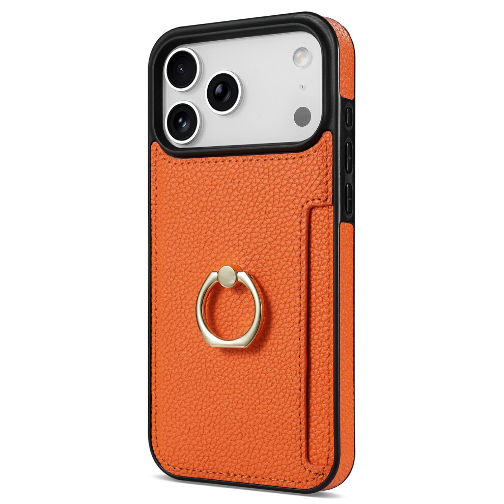 (Iphone 17 Pro Max, ) For Iphone 17 Pro Max Case Ring Kickstand Pu+Tpu Card Holder Phone Cover Orange 6914285470325
