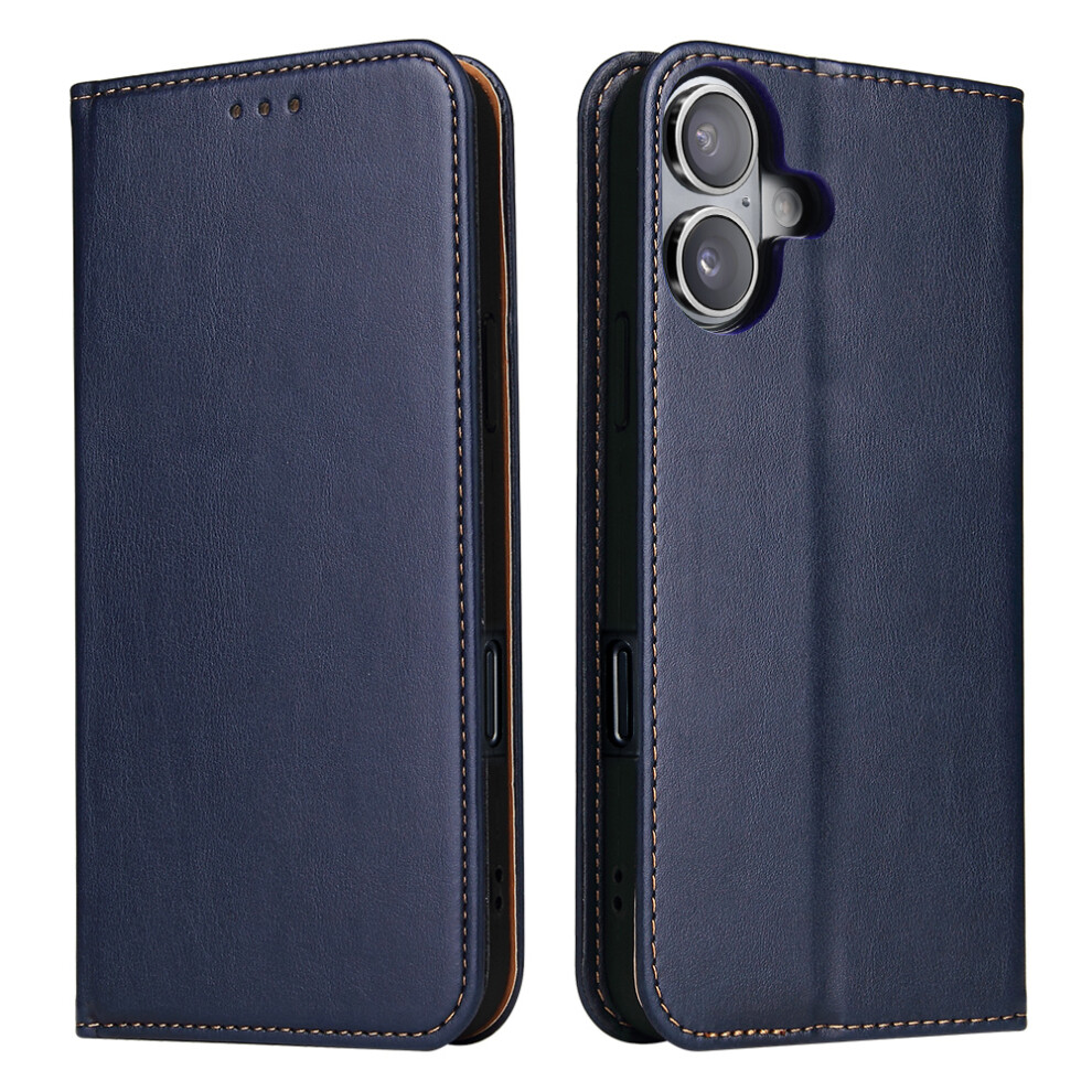 (Iphone 17, ) Fierre Shann For Iphone 17 Case Pu Leather Flip Stand Wallet Phone Cover Blue 6914287200814