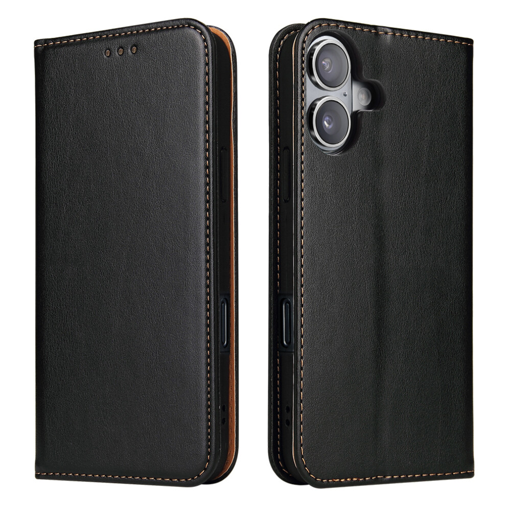(Iphone 17, ) Fierre Shann For Iphone 17 Case Pu Leather Flip Stand Wallet Phone Cover Black 6914281947531