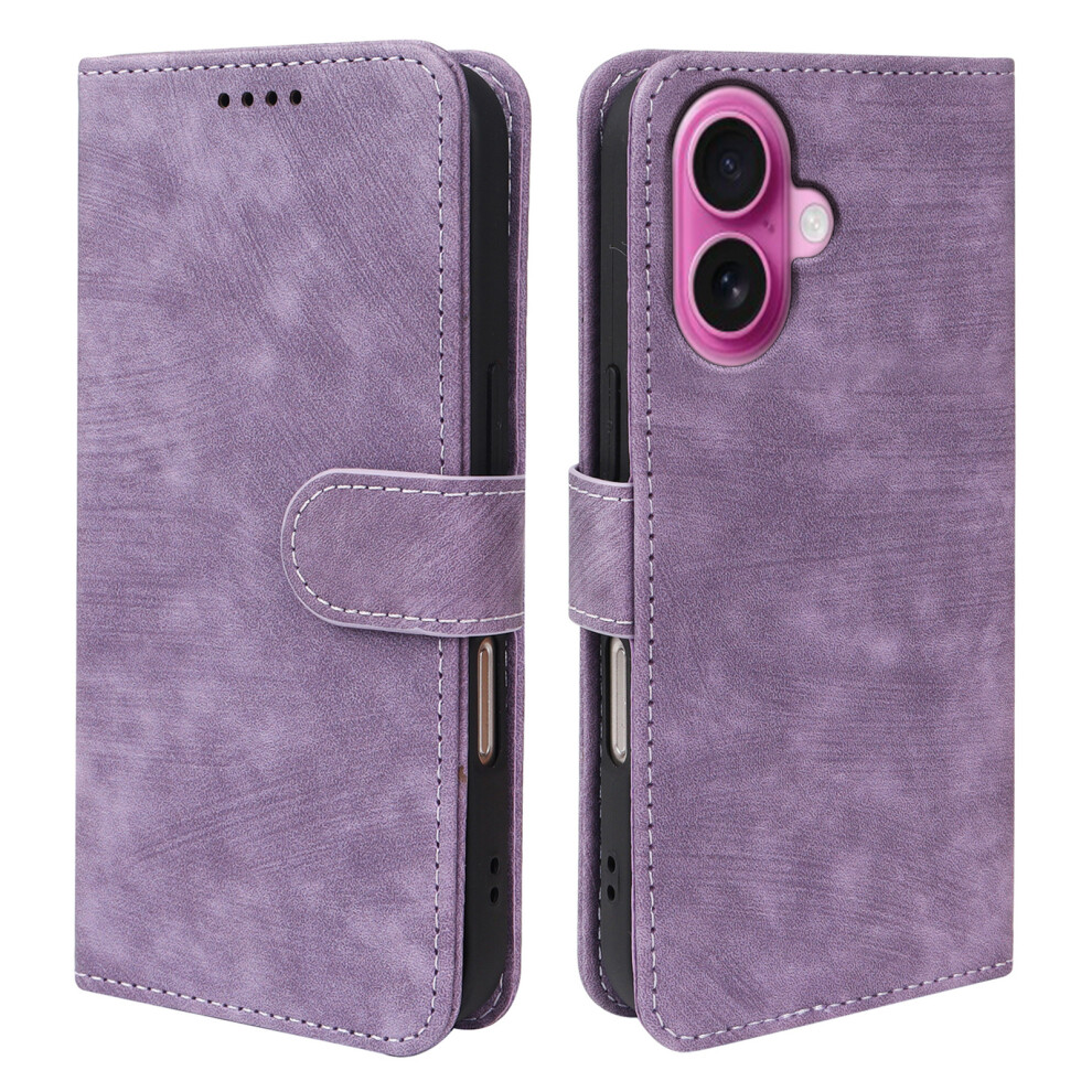 (Iphone 16, ) For Iphone 16 Case Flip Wallet Striped Texture Leather Phone Cover Purple 6914285328626