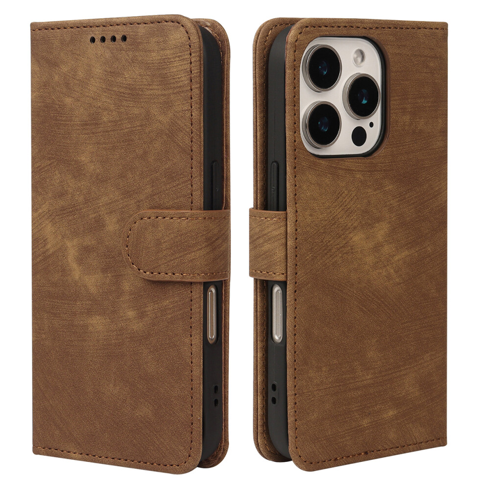 (Iphone 16 Pro Max, ) For Iphone 16 Pro Max Case Flip Wallet Striped Texture Leather Phone Cover Brown 6914280868523