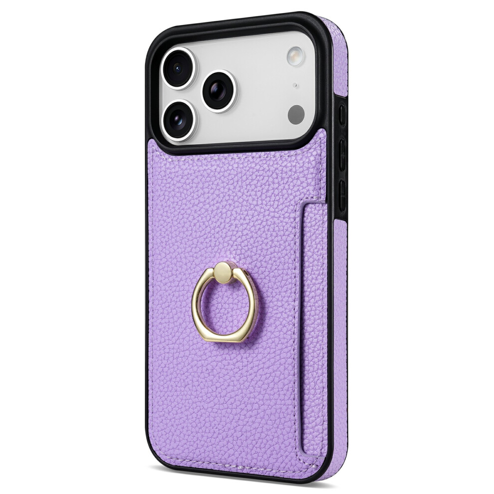 (Iphone 17 Pro, ) For Iphone 17 Pro Case Ring Kickstand Pu+Tpu Card Holder Phone Cover Purple 6914289058376