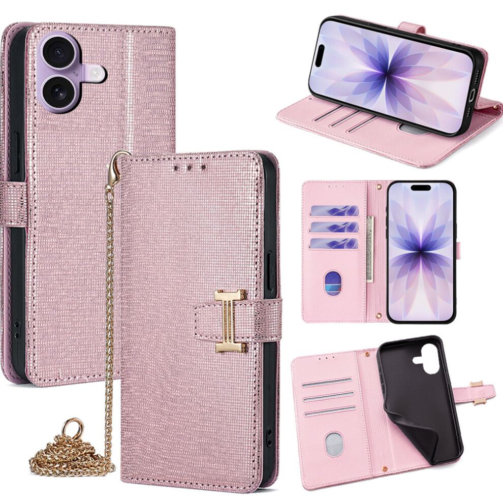 (Iphone 17, Rose ) For Iphone 17 Case Wallet Sequins Leather Crossbody Phone Cover Gold 6914282600343