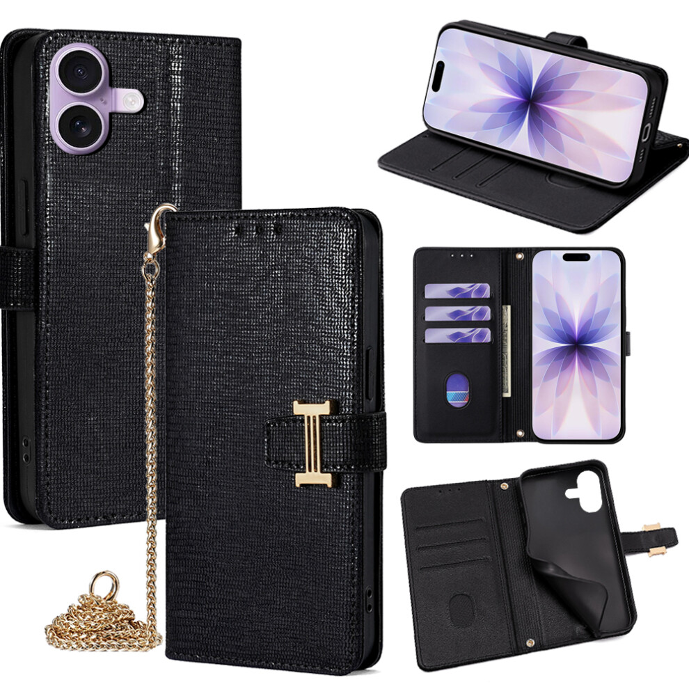 (Iphone 17, ) For Iphone 17 Case Wallet Sequins Leather Crossbody Phone Cover Black 6914284553920
