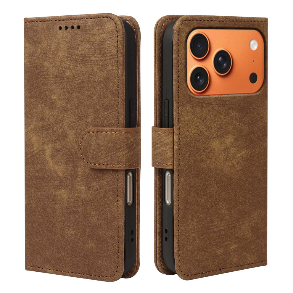 (Iphone 17 Pro Max, ) For Iphone 17 Pro Max Case Flip Wallet Striped Texture Leather Phone Cover Brown 6914286123770