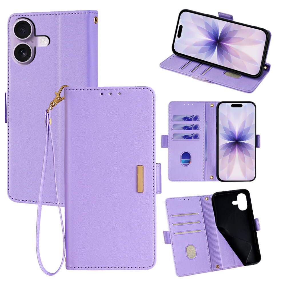 (Iphone 17, ) For Iphone 17 Case Rfid Blocking Wallet Pu Leather Phone Cover With Wrist Strap Purple 6914286277909