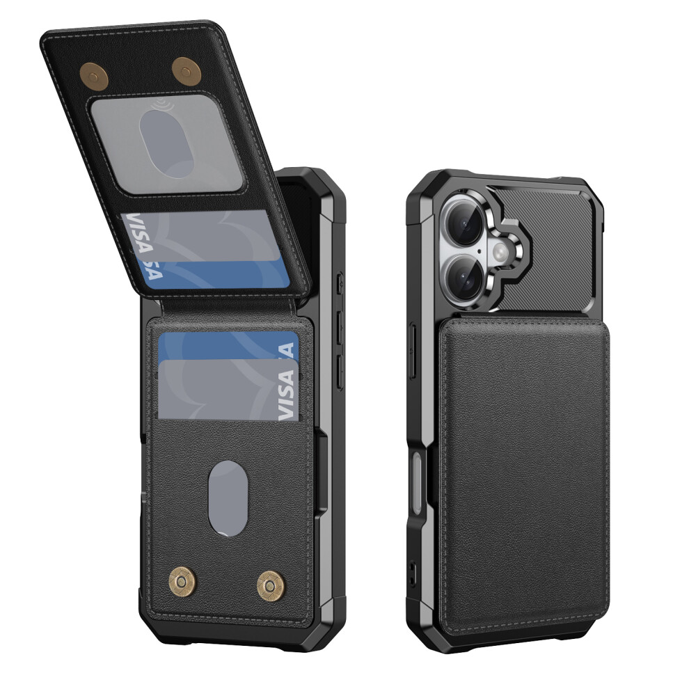 (Iphone 17, ) For Iphone 17 Case With Card Slot Kickstand Pu Leather+Tpu Phone Cover Black 6914285130731