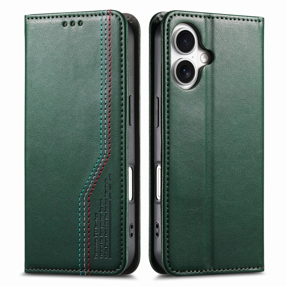 (Iphone 17, ) For Iphone 17 Case Wallet Tri-Color Stitching Leather Phone Cover With Elastic Wristband Green 6914282894698