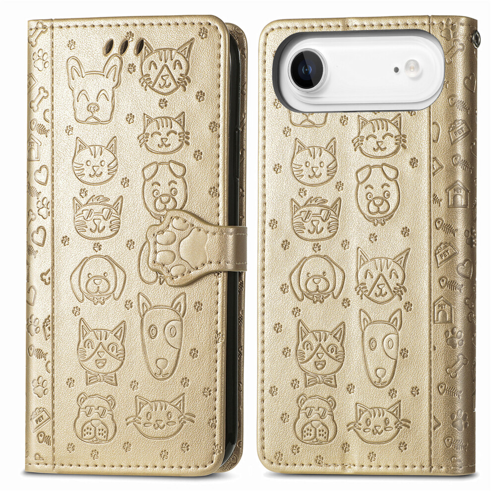 (Iphone Air, ) For Iphone Air Case Flip Wallet Leather Phone Cover With Cute Cat Dog Pattern Gold 6914284553630