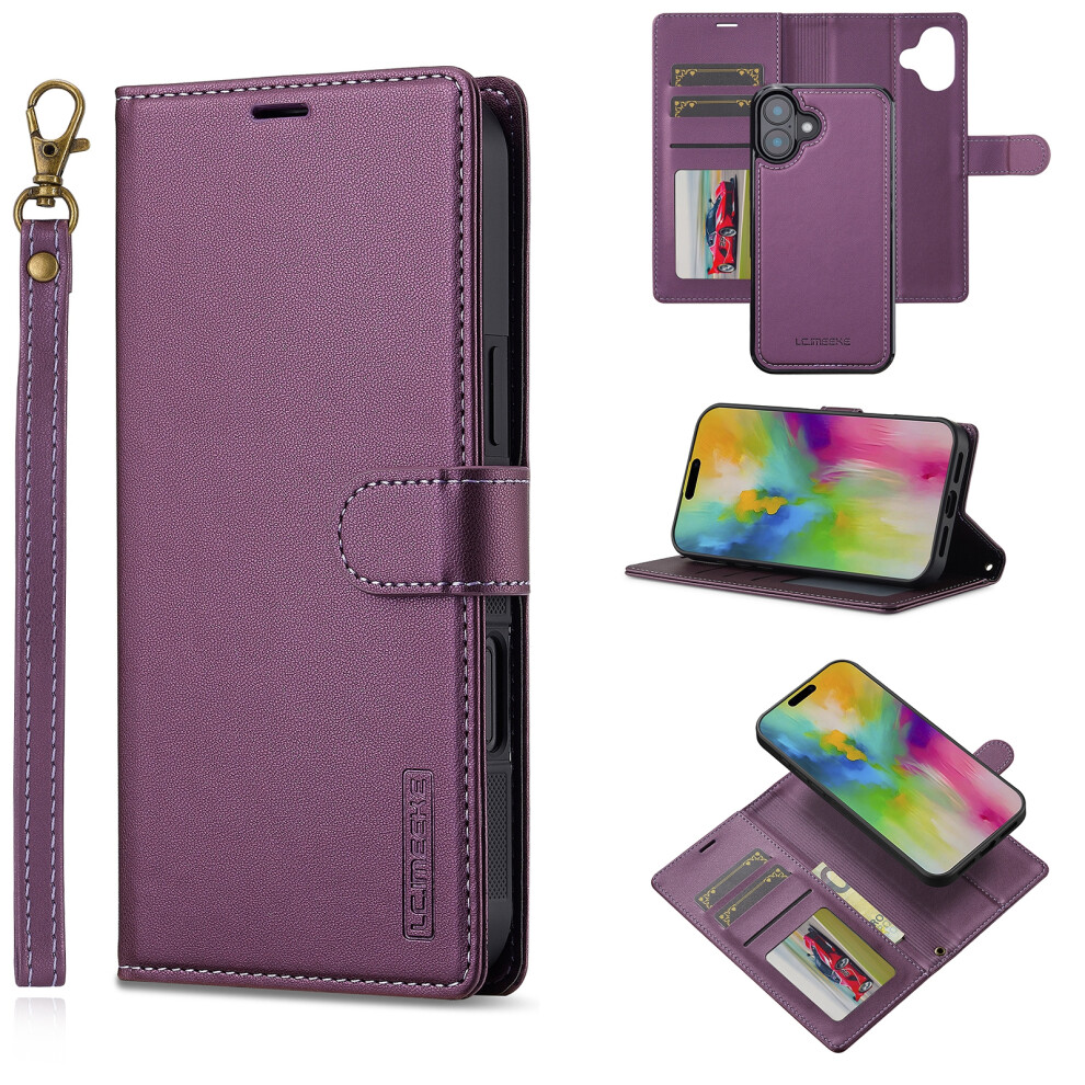(Iphone 17, ) Lc.imeeke L2 Series For Iphone 17 Case Pu Leather Wallet Detachable Magnetic Phone Cover Purple 6914282643524