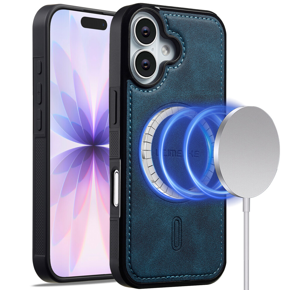 (Iphone 17, ) Lc.imeeke L6 For Iphone 17 Case Pu Leather Coated Pc Tpu Phone Cover Compatible With Magsafe Blue 6914289999174