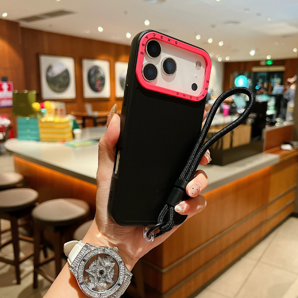 (Iphone 17 Pro, ) For Iphone 17 Pro Case Contrasting Colors Shockproof Tpu Phone Cover With Wrist Strap Black 6914280984162