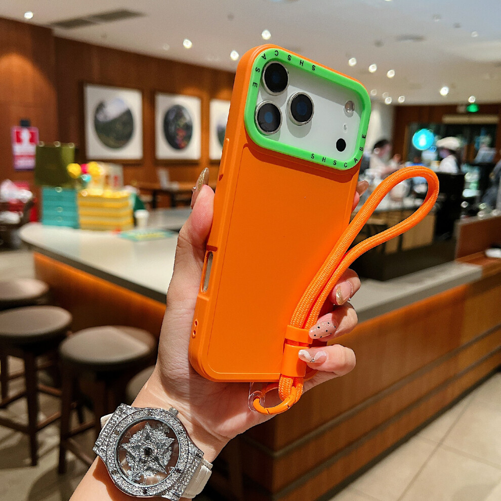 (Iphone 17 Pro, ) For Iphone 17 Pro Case Contrasting Colors Shockproof Tpu Phone Cover With Wrist Strap Orange 6914282620365