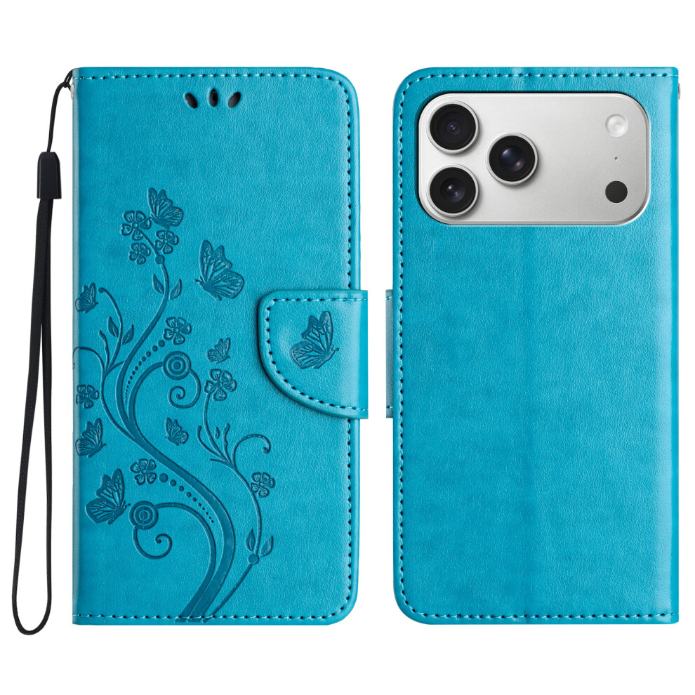 (Iphone 17 Pro Max, ) For Iphone 17 Pro Max Case Imprinted Mini Butterfly Leather Wallet Phone Cover Blue 6914282762065