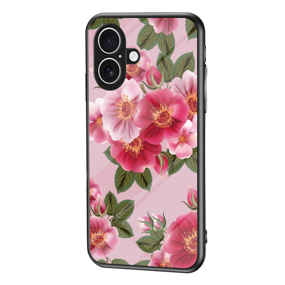 (Iphone 17, Glamorous Peony) For Iphone 17 Case Floral Pattern Tpu+Tempered Glass Protective Phone Cover 6914286742995