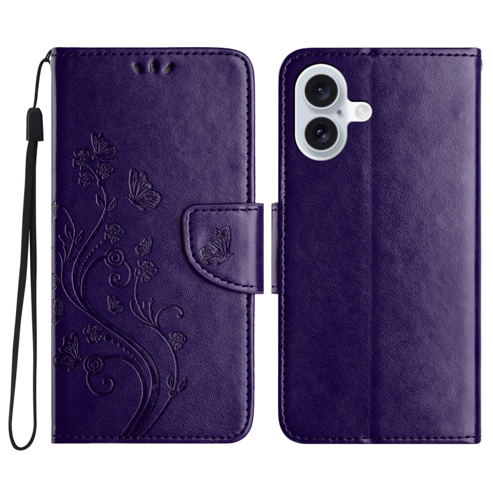 (Iphone 17, Dark ) For Iphone 17 Case Imprinted Mini Butterfly Leather Wallet Phone Cover Purple 6914289381764
