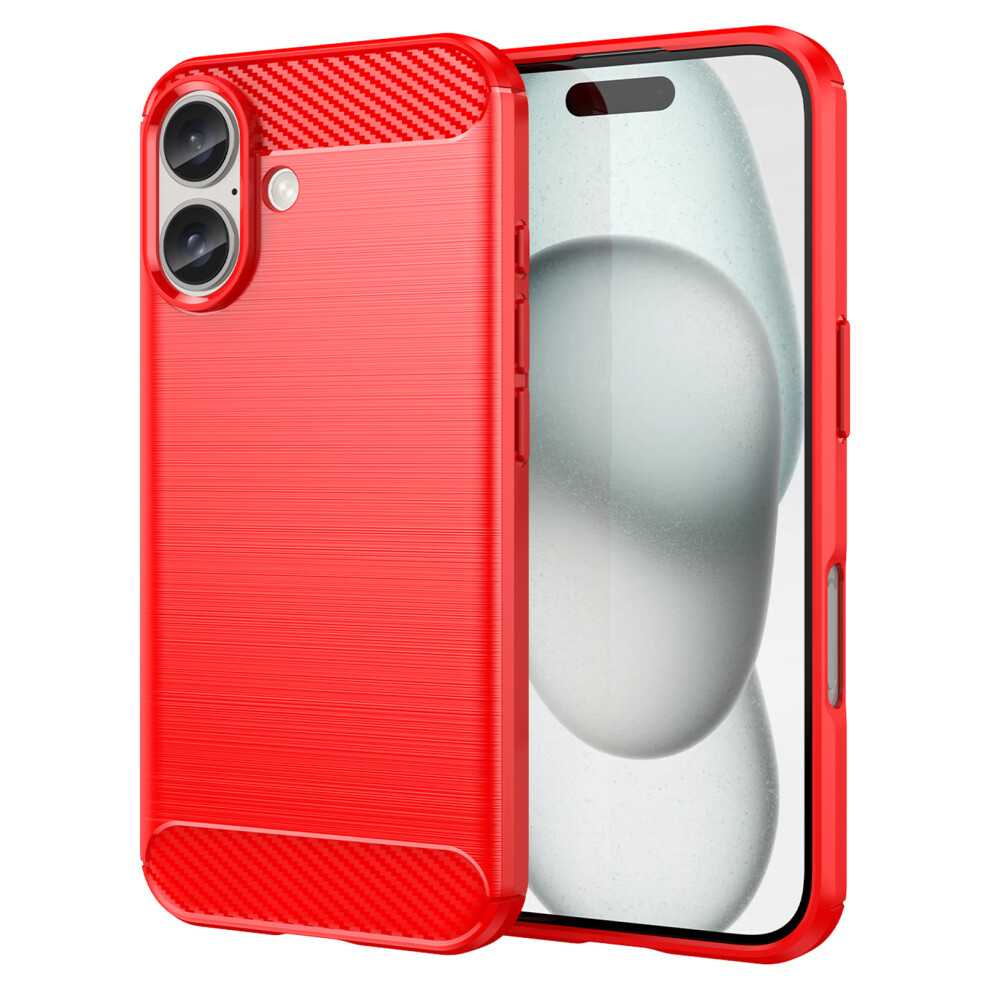 (Iphone 16, ) Amorus For Iphone 16 Case Carbon Fiber Texture Brushed Protective Phone Cover Red 6914284724726