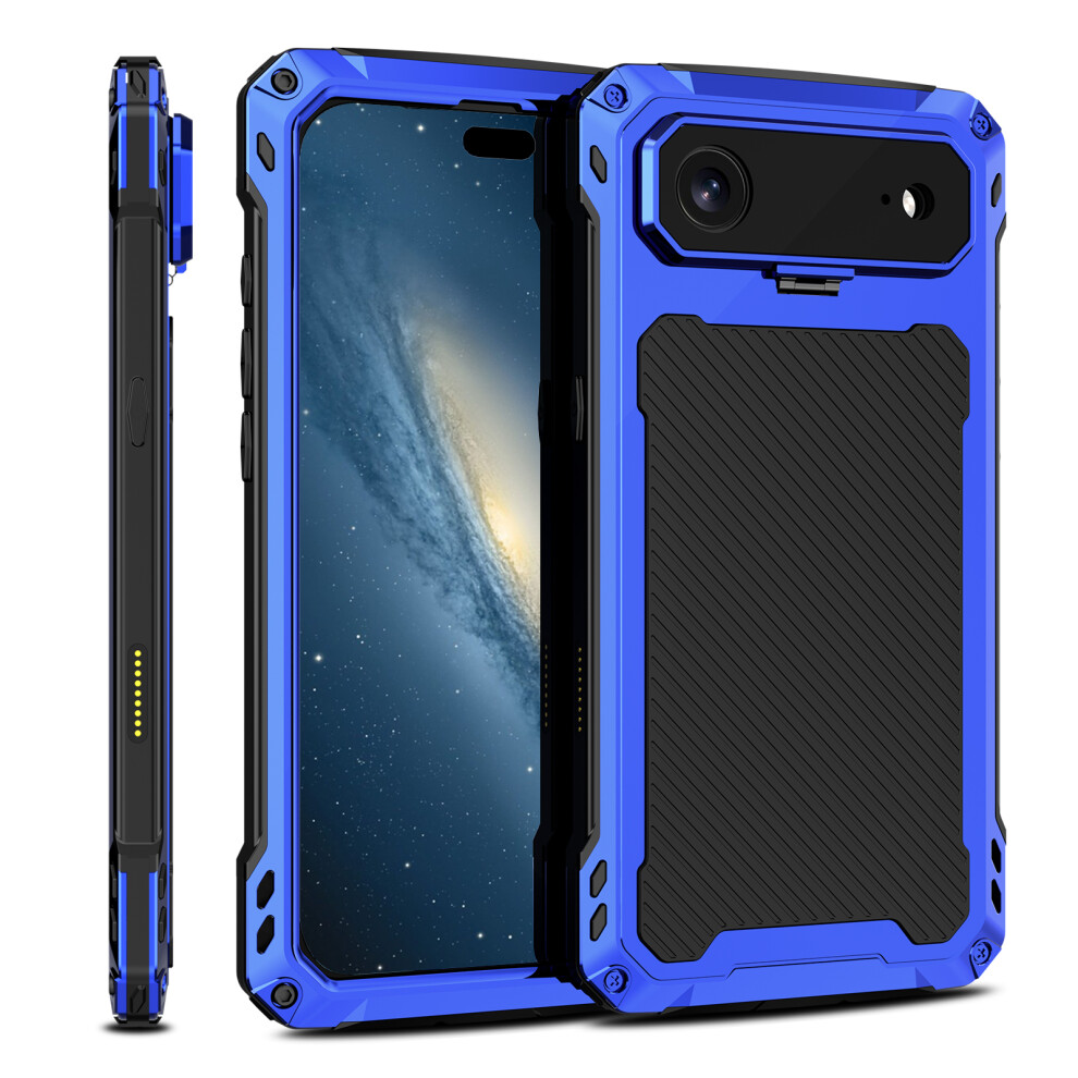 (Iphone Air, ) For Iphone Air Case Aluminum Alloy+Silicone Lens Kickstand Phone Cover With Tempered Glass Film Blue 6914289318715