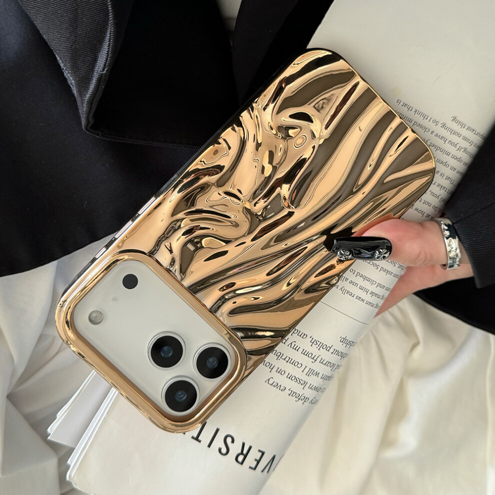(Iphone 17 Pro, ) For Iphone 17 Pro Case Wrinkled Glossy Electroplated Tpu Phone Back Cover Gold 6914288453523