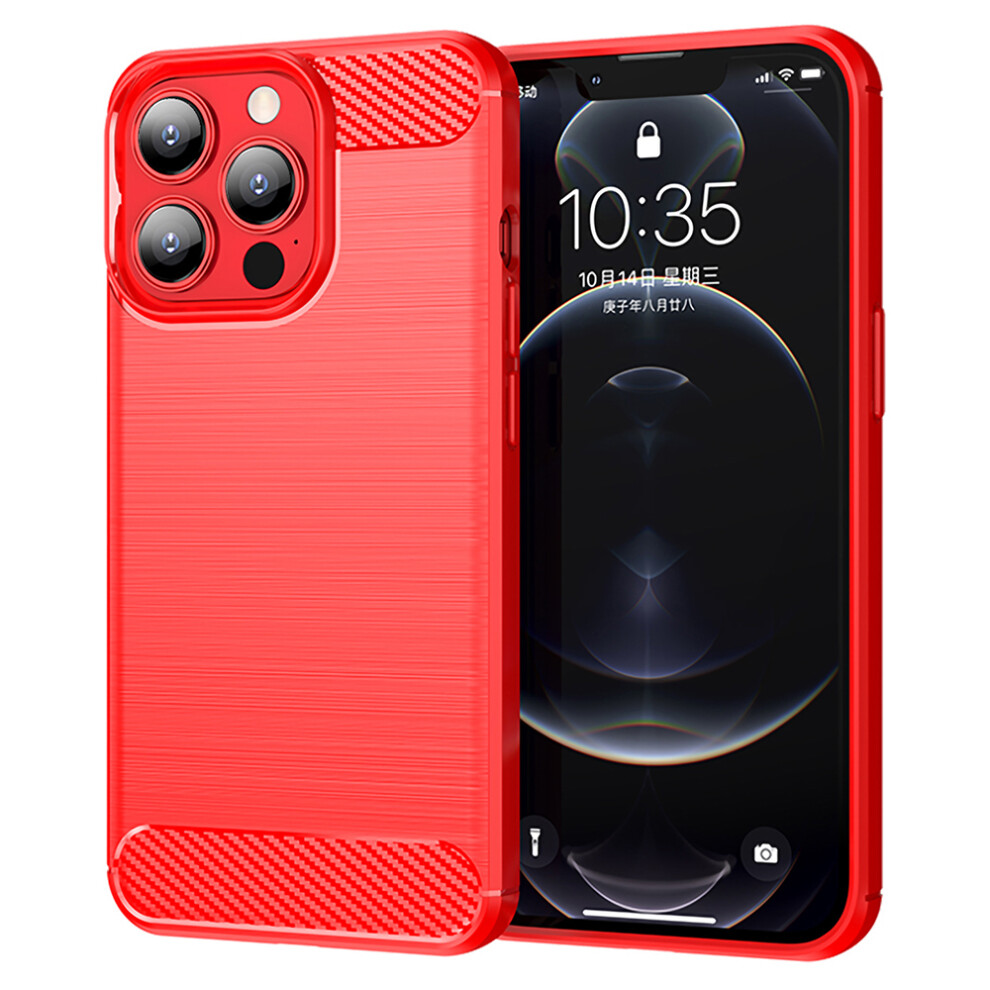 (Iphone 13 Pro, ) Amorus For Iphone 13 Pro Case Carbon Fiber Texture Brushed Protective Phone Cover Red 6914285326745