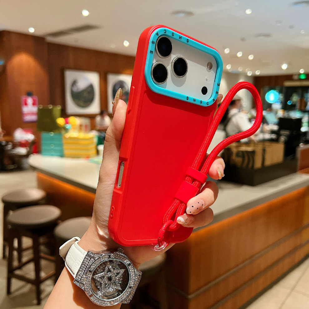 (Iphone 17 Pro Max, ) For Iphone 17 Pro Max Case Contrasting Colors Shockproof Tpu Phone Cover With Wrist Strap Red 6914286175397