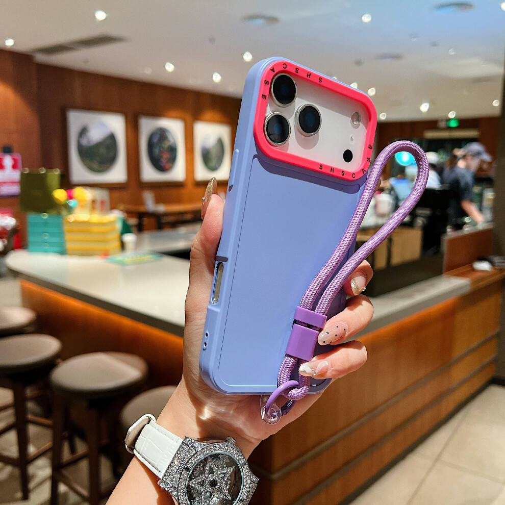 (Iphone 17 Pro Max, ) For Iphone 17 Pro Max Case Contrasting Colors Shockproof Tpu Phone Cover With Wrist Strap Purple 6914281191903