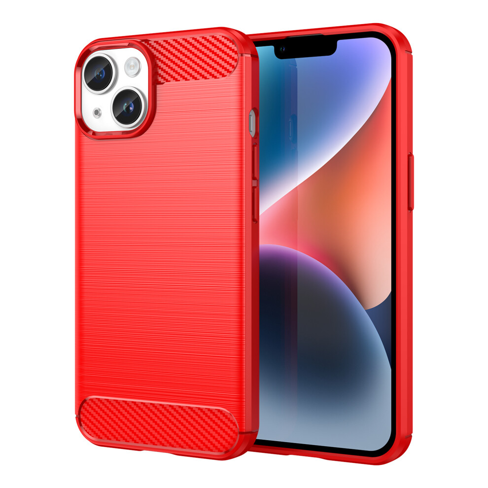 (Iphone 14, ) Amorus For Iphone 14 Case Carbon Fiber Texture Brushed Protective Phone Cover Red 6914284001117