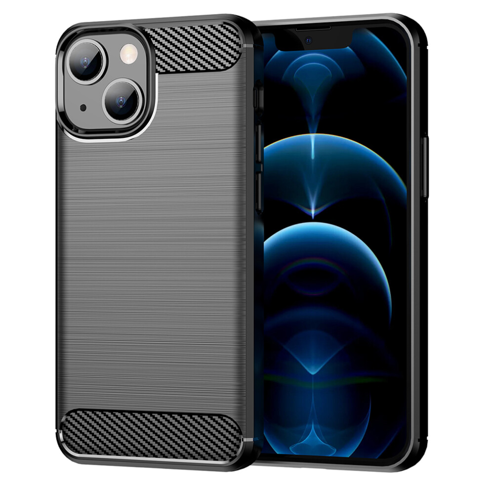 (Iphone 13, ) Amorus For Iphone 13 Case Carbon Fiber Texture Brushed Protective Phone Cover Black 6914288692724