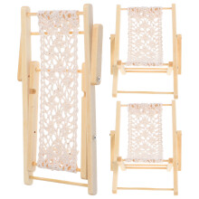 3pcs Miniature Wood Beach Chair for DIY Micro Landscape