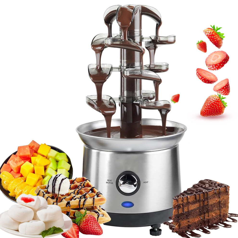 4-Tier Stainless Steel Chocolate Fountain Machine 2.6lb Electric Fondue Melter for Chocolate Nacho Cheese and Sauces