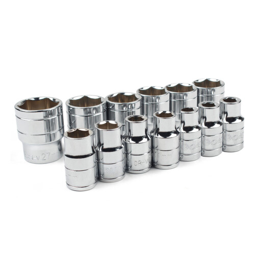 Chrome Vanadium Steel Socket Set 1/2" Drive 13 Short Hexagon