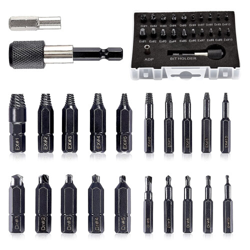 22Piece Damaged Screw Extractor Set Extension Bit Holder Socket