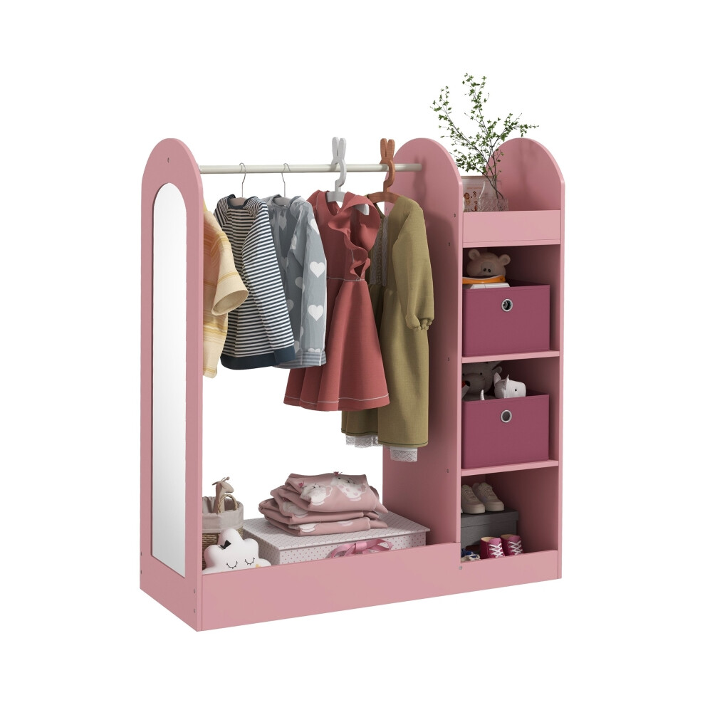 Kids Clothes Rail with Storage Shelf and Mirror in Pink Durable Steel Frame Nursery and Bedroom Organizer Model AIYAPLAY-image-OPC-PKCZ7J6-NEW