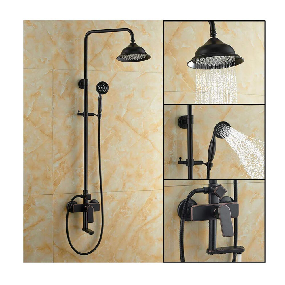 8 Inch Shower Set Black Rainfall Shower System With Handheld Shower, Bathtub Spout, Single Handle Faucet Combo 9016109701213