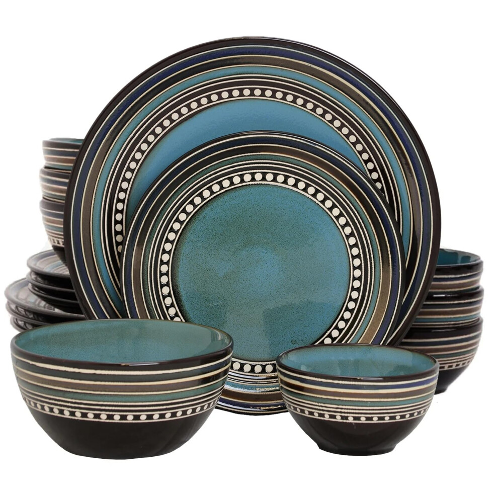 Photos - Dinner Set Gibson Elite caf Versailles 16 Piece Double Bowl Dinnerware Set Blue 92590.16 (D0102H52RXV)