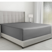 Luxuriously Soft Full Fitted Sheet 600 Sateen 100% Cotton No-Pop Elastic for Snug Fit Deep Pocket Bottom Sheet - Foot Side Indicator (Gray)