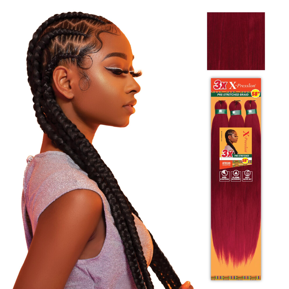 Sensationnel X-Pression Prestretched Braiding Hair - Kanekalon Flame Retardant Smooth Yaki Braid Hair Extension 3X 58 Inch (4 Pack Bg)