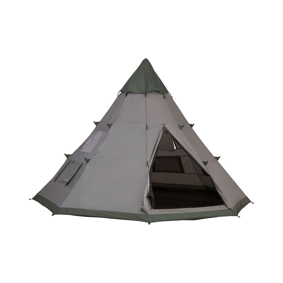 6 Men Tipi Tent Outsunny with Carry Bag Grey Durable Fabric Large Camping Shelter for 6 People Easy to Assemble & Transport-image-OPC-PKCZMP8-NEW