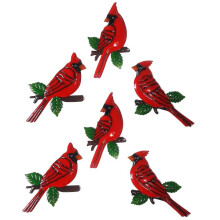 6Pcs Metal Cardinal Wall Decor, 8x7in Red Bird Wall Sculptures Art Iron Wall Decoratio Patio Balcony