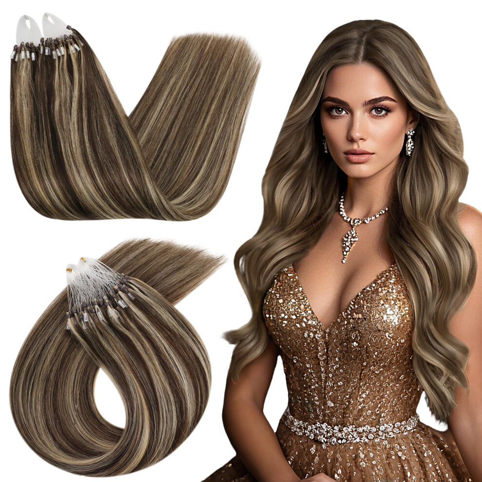 Ugeat Unisex Micro Ring Hair Extensions Human Hair 14Inch Micro Loop Hair Extensions 50G Micro Rings Human Hair Extensions 50Strands 100% Remy Hair Micro Bea