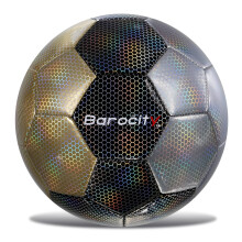 Balσn de fϊtbol Barocity Mix plateado, negro y dorado - Talla 5 premium con patrσn hexagonal arcoνris iridiscente reflectante - Balσn juvenil par