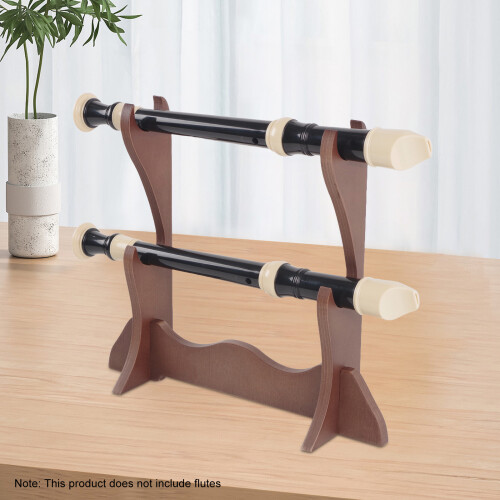 Desktop Flute Stand Holder - Double Layer Storage, Brown, 28x24.5cm 2
