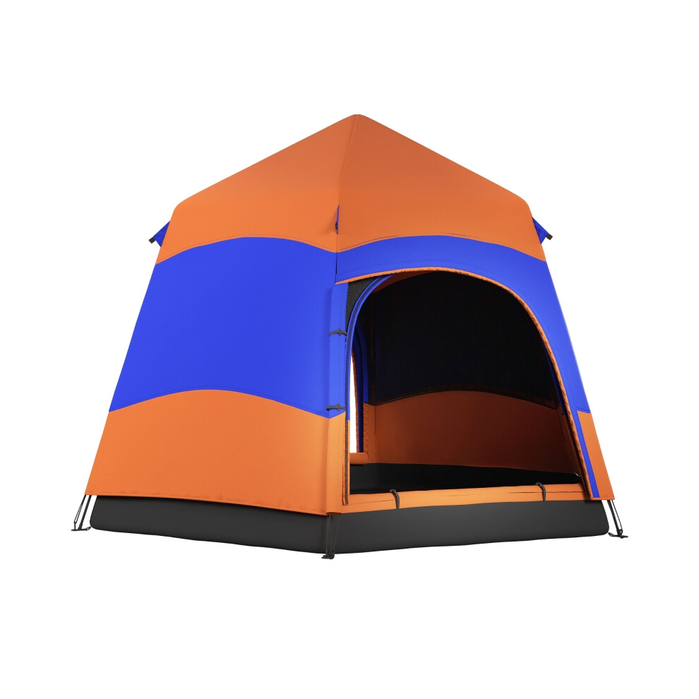 Family Camping Tent for 6 - Outsunny Hexagon Tent with Hang Hook Carry Bag Orange/Blue Lightweight Weatherproof Material-image-OPC-PKCZQSH-NEW